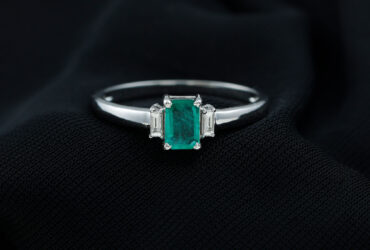 Emerald Cut Solitaire Engagement Ring with Emerald and Diamond