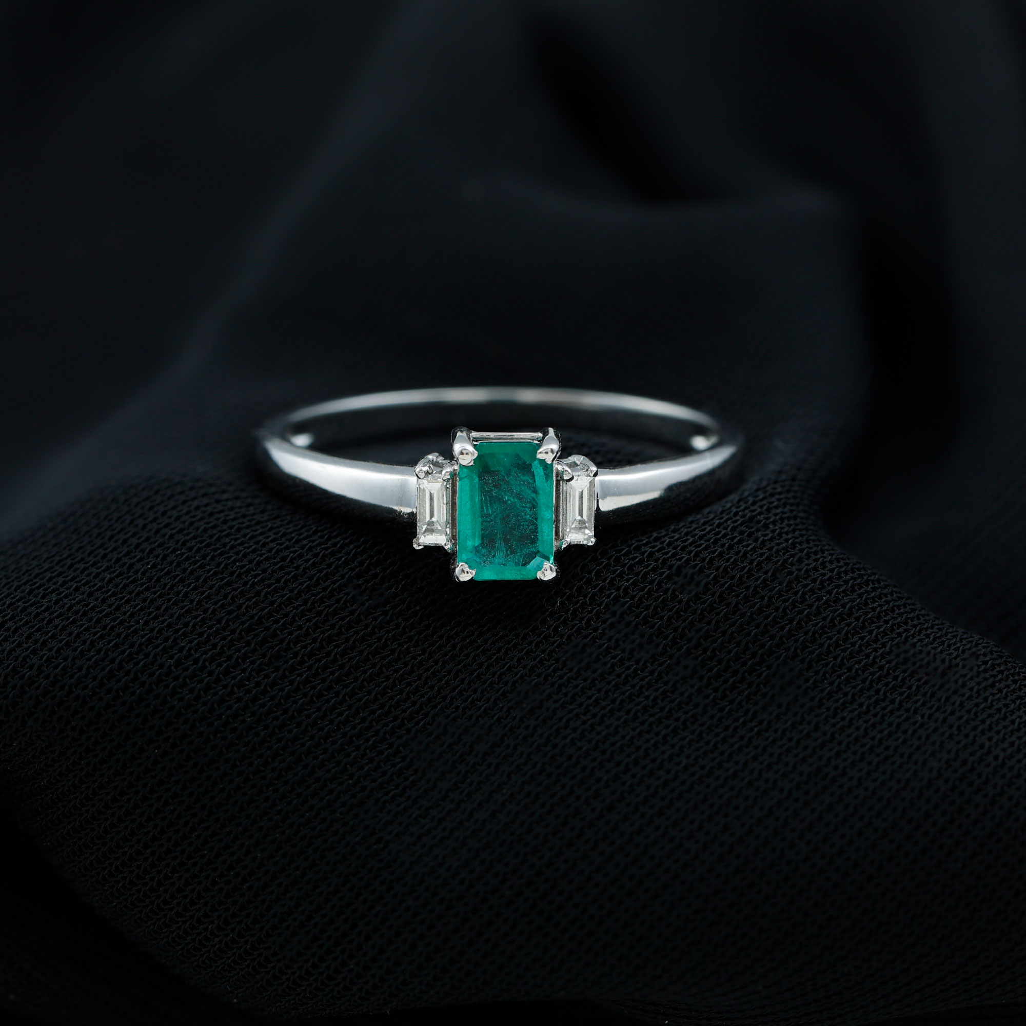 Emerald Cut Solitaire Engagement Ring with Emerald and Diamond