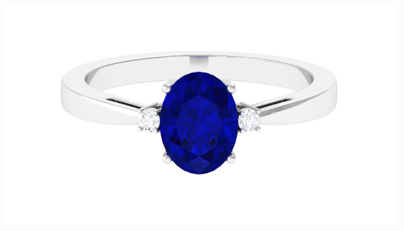 Oval Lab Grown Blue Sapphire Solitaire Engagement Ring