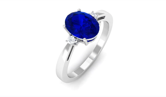 Oval Lab Grown Blue Sapphire Solitaire Engagement Ring